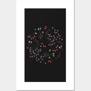 Woodland Berries - Black Posters and Art
